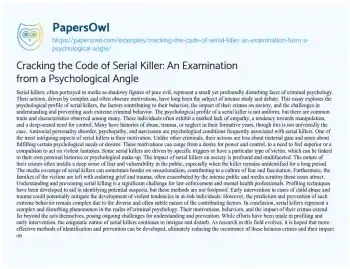 Essay on Cracking the Code of Serial Killer: an Examination from a Psychological Angle