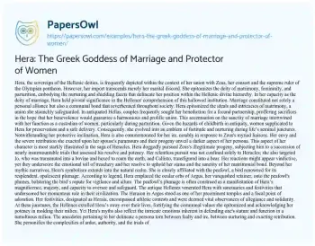 Essay on Hera: the Greek Goddess of Marriage and Protector of Women