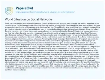 Essay on World Situation on Social Networks