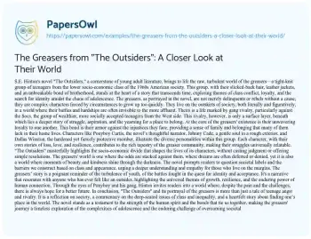 Essay on The Greasers from “The Outsiders”: a Closer Look at their World