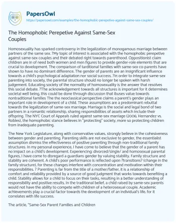 Essay on The Homophobic Perepetive against Same-Sex Couples