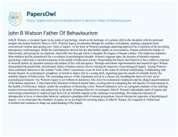 Essay on John B Watson Father of Behaviourism