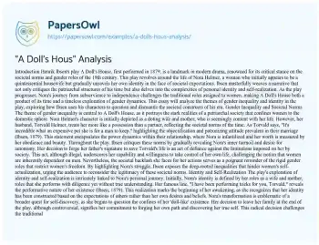 Essay on “A Doll’s Hous” Analysis