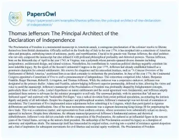 Essay on Thomas Jefferson: the Principal Architect of the Declaration of Independence