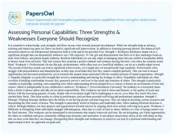 Essay on Assessing Personal Capabilities: Three Strengths & Weaknesses Everyone should Recognize