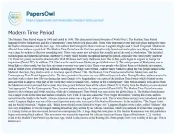 Essay on Modern Time Period