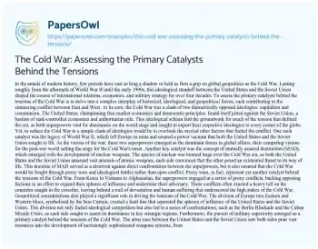 Essay on The Cold War: Assessing the Primary Catalysts Behind the Tensions