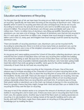 Essay on Education and Awareness of Recycling