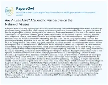 Essay on Are Viruses Alive? a Scientific Perspective on the Nature of Viruses