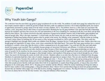 Essay on Why Youth Join Gangs?