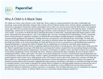 Essay on Why a Child is a Blank Slate