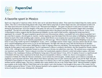 Essay on A Favorite Sport in Mexico