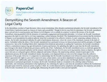 Essay on Demystifying the Seventh Amendment: a Beacon of Legal Clarity