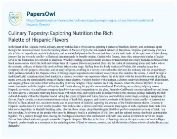 Essay on Culinary Tapestry: Exploring Nutrition the Rich Palette of Hispanic Flavors