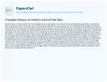 Essay on Freudian Theory of Mind in Lord of the Flies