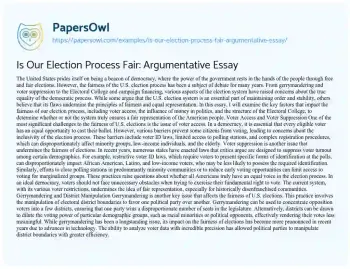 Essay on Is our Election Process Fair: Argumentative Essay