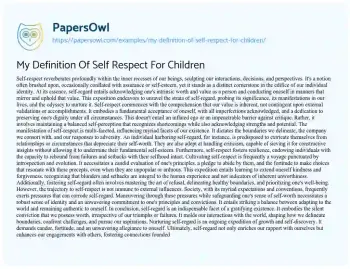 Essay on My Definition of Self Respect for Children