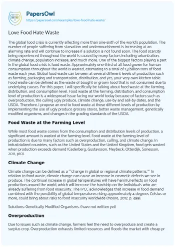 Essay on Love Food Hate Waste