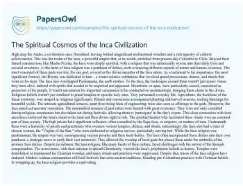 Essay on The Spiritual Cosmos of the Inca Civilization