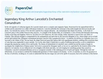 Essay on Legendary King Arthur Lancelot’s Enchanted Conundrum