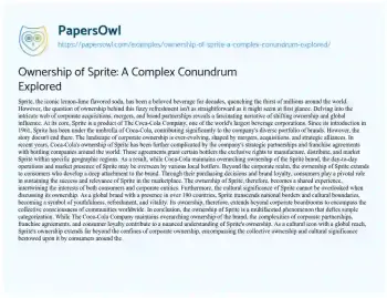 Essay on Ownership of Sprite: a Complex Conundrum Explored