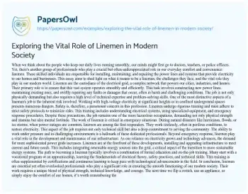 Essay on Exploring the Vital Role of Linemen in Modern Society