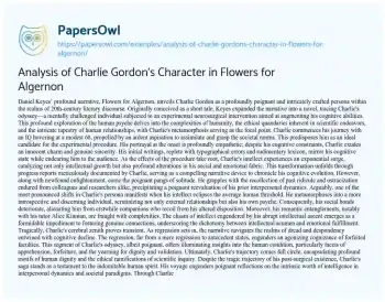 Essay on Analysis of Charlie Gordon’s Character in Flowers for Algernon