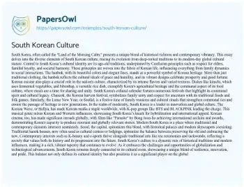 Essay on South Korean Culture