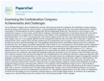 Essay on Examining the Confederation Congress: Achievements and Challenges