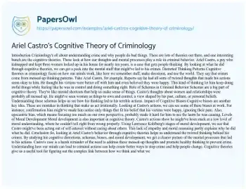 Essay on Ariel Castro’s Cognitive Theory of Criminology