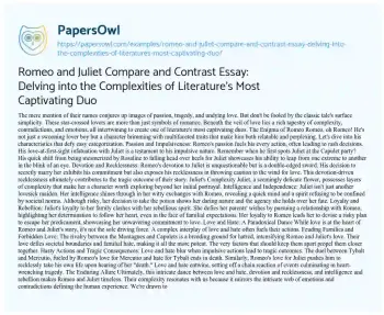 Essay on Romeo and Juliet Compare and Contrast Essay: Delving into the Complexities of Literature’s most Captivating Duo