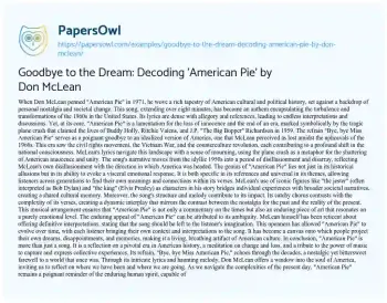 Essay on Goodbye to the Dream: Decoding ‘American Pie’ by Don McLean