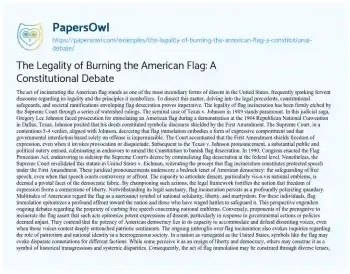 Essay on The Legality of Burning the American Flag: a Constitutional Debate