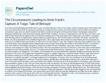 Essay on The Circumstances Leading to Anne Frank’s Capture: a Tragic Tale of Betrayal