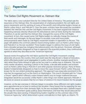 Essay on The Sixties Civil Rights Movement Vs. Vietnam War