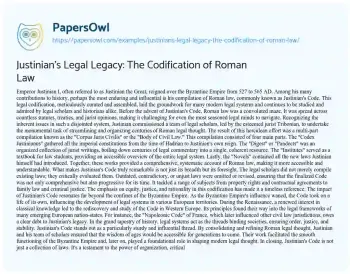 Essay on Justinian’s Legal Legacy: the Codification of Roman Law