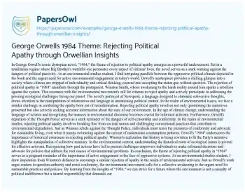 Essay on George Orwells 1984 Theme: Rejecting Political Apathy through Orwellian Insights