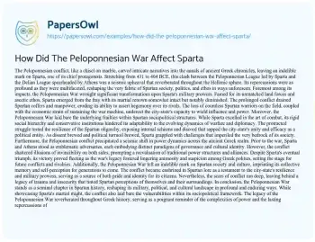 Essay on How did the Peloponnesian War Affect Sparta