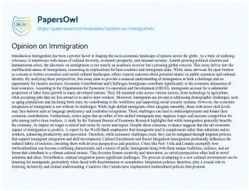 Essay on Opinion on Immigration