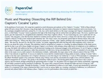 Essay on Music and Meaning: Dissecting the Riff Behind Eric Clapton’s ‘Cocaine’ Lyrics