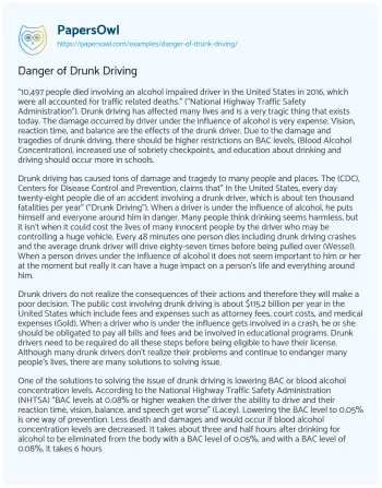 Essay on Danger of Drunk Driving