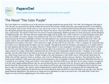 Essay on The Novel “The Color Purple”