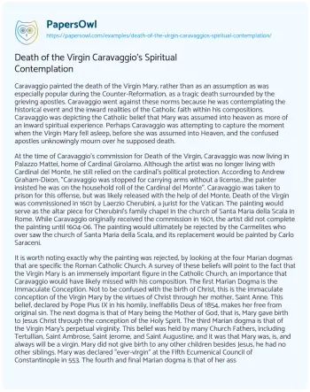 Essay on Death of the Virgin Caravaggio’s Spiritual Contemplation