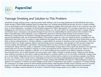 Essay on Teenage Smoking and Solution to this Problem