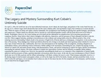 Essay on The Legacy and Mystery Surrounding Kurt Cobain’s Untimely Suicide