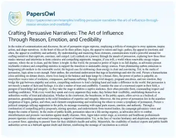 Essay on Crafting Persuasive Narratives: the Art of Influence through Reason, Emotion, and Credibility