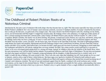 Essay on The Childhood of Robert Pickton: Roots of a Notorious Criminal