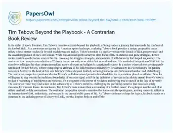 Essay on Tim Tebow: Beyond the Playbook – a Contrarian Book Review