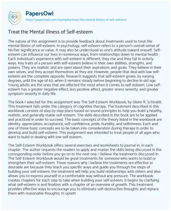 Essay on Treat the Mental Illness of Self-esteem