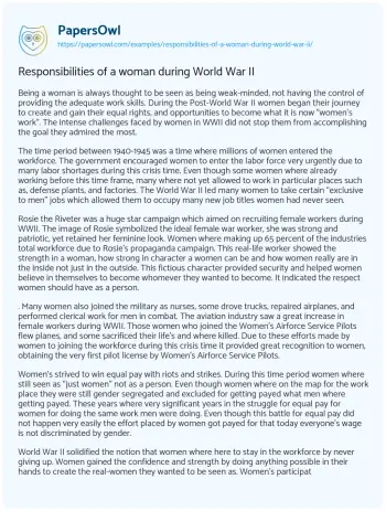 Essay on Responsibilities of a Woman during World War II